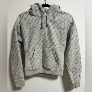 Champion Logo Patterned Gray Hoodie